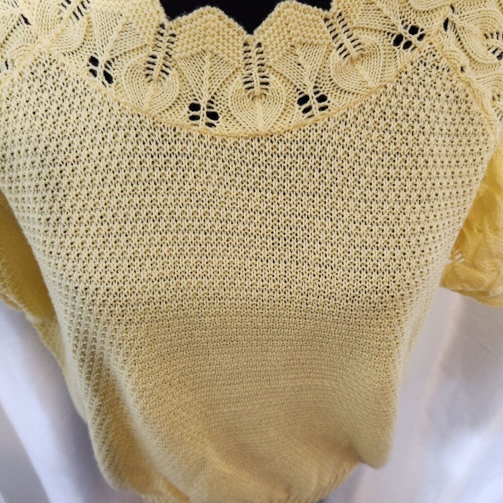 Vintage Sweater Womens L Yellow Soft Crochet Waffle Knit Cottagecore Grandma USA - Picture 4 of 9